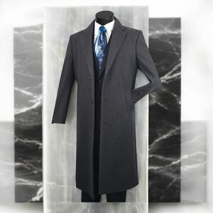 MEN'S VINCI FULL LENGTH 48" CHARCOAL CASHMERE BLEND TOP COAT. CL48